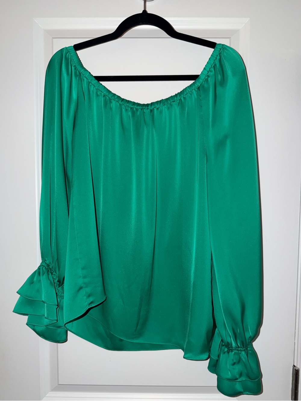 Ramy Brook Emerald Off-Shoulder Satin Murphy Blouse - Picture 3 of 4